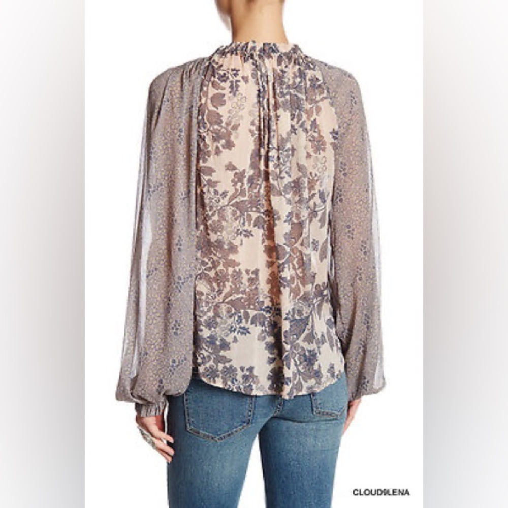 Free People Hendrix Sheer contrast print button down blouse bohemian peasant M - Picture 8 of 8
